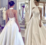 Load image into Gallery viewer, Ball Gowns Floor Length Satin Halter Wedding Dresses

