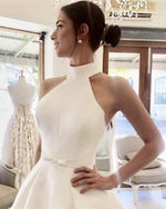 Load image into Gallery viewer, Ball Gowns Floor Length Satin Halter Wedding Dresses
