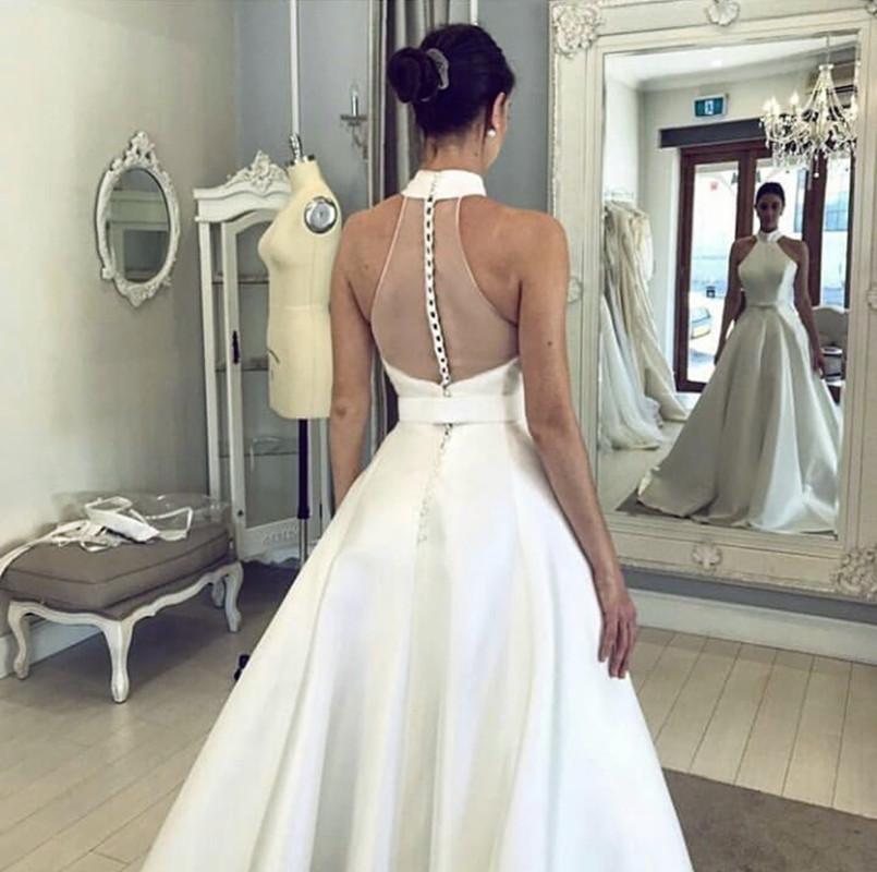 Ball Gowns Floor Length Satin Halter Wedding Dresses
