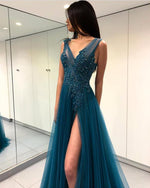 Load image into Gallery viewer, Teal-Blue-Prom-Dresses
