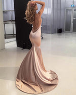 Load image into Gallery viewer, Plunge Neck Empire Waist Mermaid Prom Dresses Open Back

