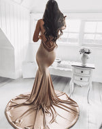 Load image into Gallery viewer, Plunge Neck Empire Waist Mermaid Prom Dresses Open Back
