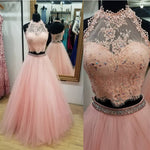 Load image into Gallery viewer, Chic Lace Crop Top Tulle Prom Dresses Two Piece Ball Gowns
