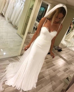 Elegant Lace Appliques Sweetheart Tulle Mermaid Wedding Dresses 2018