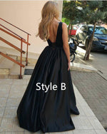 Load image into Gallery viewer, Deep V-neck Long Satin Royal Blue Evening Dresses
