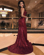 Load image into Gallery viewer, Halter Neck Long Sequin Mermaid Prom Dresses Leg Split

