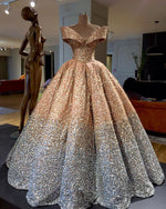 Load image into Gallery viewer, Bling Bling Off The Shoulder Ball Gown Wedding Dress With Sequins And Crystal Beads
