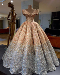 Bling Bling Off The Shoulder Ball Gown Wedding Dress With Sequins And Crystal Beads