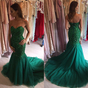 Mermaid Crystal Beaded Evening Dresses Sweetheart Prom Gowns