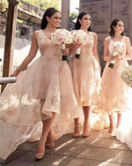 Cargar imagen en el visor de la galería, Lace-Bridesmaid-Dresses-High-Low-Hem-Prom-Gowns
