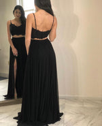 Load image into Gallery viewer, Elegant Lace Crop Chiffon Split Prom Dresses Two Piece
