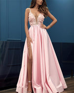 Cargar imagen en el visor de la galería, 2019-Prom-Dresses-Pink-Evening-Gowns-Satin-Long-Sexy
