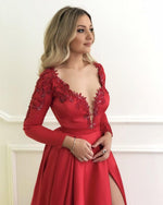 Load image into Gallery viewer, 2019-Prom-Dresses-Long-Sleeves-Evening-Gowns-Red
