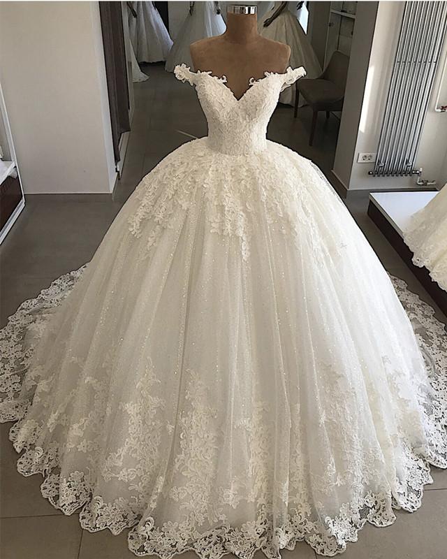 Vintage-Lace-Beaded-Tulle-Off-The-Shoulder-Wedding-Dresses-Ball-Gowns