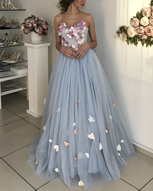 Lovely Floral Flowers Tulle Sweetheart Wedding Dresses 2019