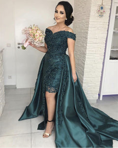 Luxury Pearl Beaded V-neck Off Shoulder Evening Dresses