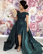Load image into Gallery viewer, Green-Prom-Dresses-Long-Satin-Off-Shoulder-Evening-Gowns
