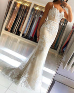 Load image into Gallery viewer, Spaghetti Straps Lace Embroidery Sweetheart Tulle Mermaid Prom Dresses
