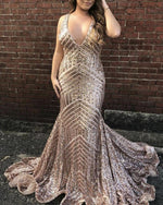 Load image into Gallery viewer, Luxurious Sequins V-neck Mermaid Prom Dresses 2019
