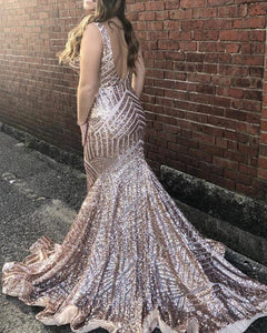 Luxurious Sequins V-neck Mermaid Prom Dresses 2019