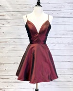 Load image into Gallery viewer, Short A-line V-neck Satin Homecoming Dresses
