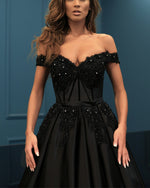 Load image into Gallery viewer, Elegant Lace Beaded Off Shoulder Satin Prom Dresses Ball Gowns
