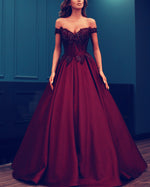 Load image into Gallery viewer, Elegant Lace Beaded Off Shoulder Satin Prom Dresses Ball Gowns
