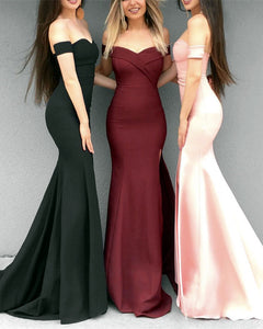 Mermaid V-neck Prom Dresses Leg Split Evening Gowns Off Shoulder