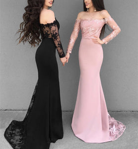 Prom Dresses Off Shoulder Mermaid Evening Gowns Long Sleeves