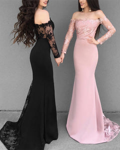 Prom Dresses Off Shoulder Mermaid Evening Gowns Long Sleeves