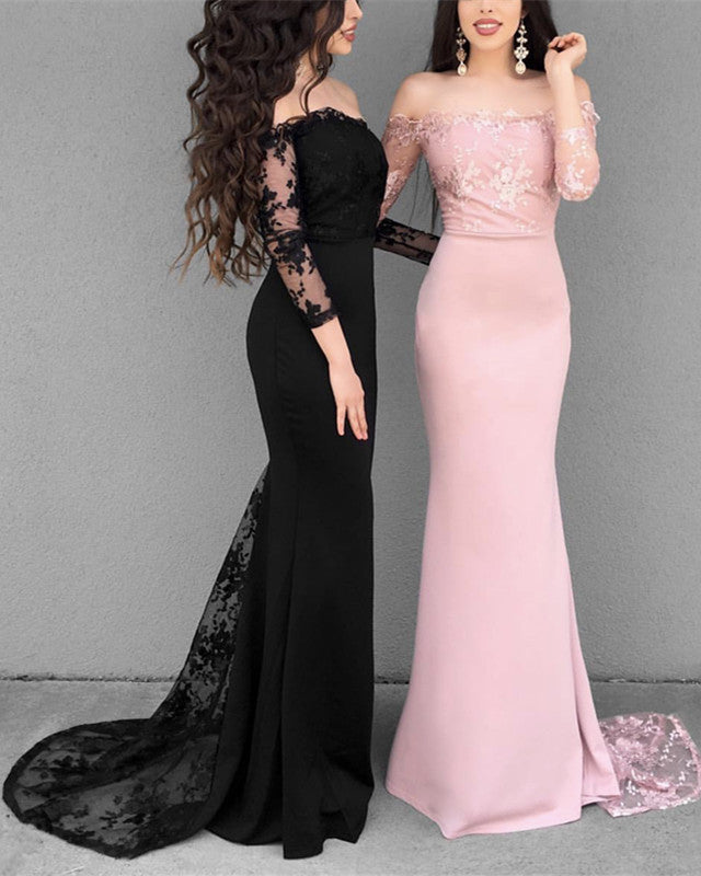 Prom Dresses Off Shoulder Mermaid Evening Gowns Long Sleeves