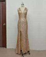 Load image into Gallery viewer, Sexy Leg Split Open Back Mermaid Sequins Prom Dresses
