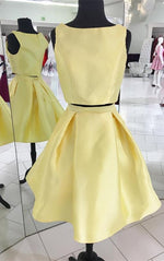 Load image into Gallery viewer, Yellow-Homecoming-Dresses-2018-Satin-Prom-Short-Dresses

