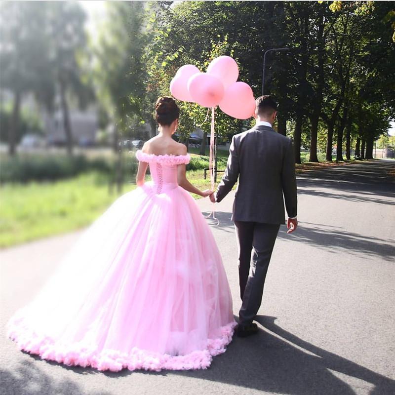 Pretty Blush Pink Tulle Flower Ball Gowns Quinceanera Dress For Sweet 16