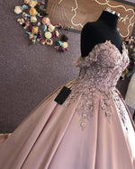 Load image into Gallery viewer, 3D Lace Flowers Embroidery Sweetheart Satin Ballgown
