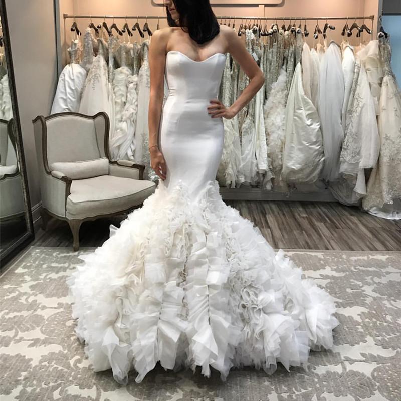 Strapless Sweetheart Bodice Corset Organza Layered Wedding Mermaid Dresses