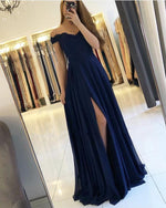 Load image into Gallery viewer, Lace Appliques Off Shoulder Long Chiffon Bridesmaid Dresses
