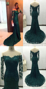 Cargar imagen en el visor de la galería, Sheer Neckline Long Sleeves Lace Prom Dresses Mermaid Evening Gowns
