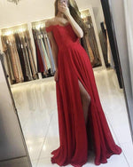 Load image into Gallery viewer, Lace Appliques Off Shoulder Long Chiffon Bridesmaid Dresses
