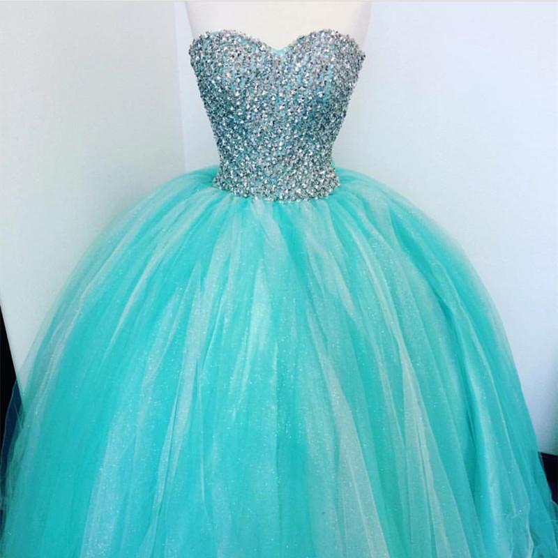 Luxurious Crystal Beaded Sweetheart Turquoise Quinceanera Dresses 2018