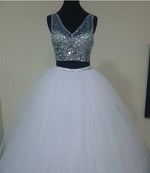 Load image into Gallery viewer, Two Piece Quinceanera Dresses Ball Gowns Crystal Beaded V Neck
