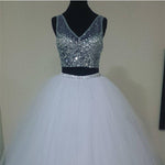 Load image into Gallery viewer, Two Piece Quinceanera Dresses Ball Gowns Crystal Beaded V Neck
