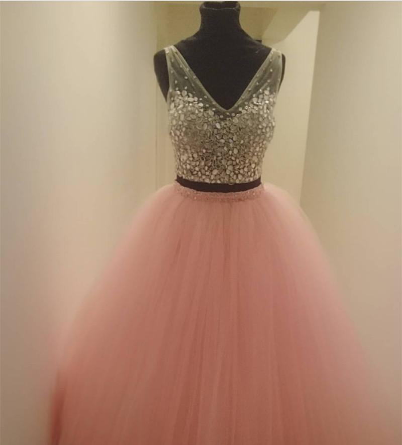 Two Piece Quinceanera Dresses Ball Gowns Crystal Beaded V Neck