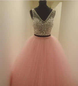 Two Piece Quinceanera Dresses Ball Gowns Crystal Beaded V Neck