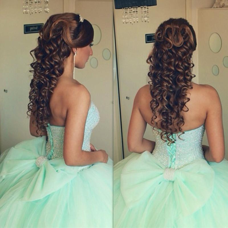 Beading Sweetheart Bow Back Mint Green Quinceanera Dresses Ball Gowns