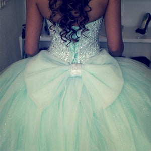 Beading Sweetheart Bow Back Mint Green Quinceanera Dresses Ball Gowns