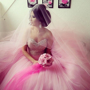 Blush Pink Tulle Ball Gowns Quinceanera Dresses Sequin Beaded Sweetheart
