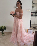 Load image into Gallery viewer, Chic Lace Flower Off The Shoulder Tulle Long Prom Dresses 2018
