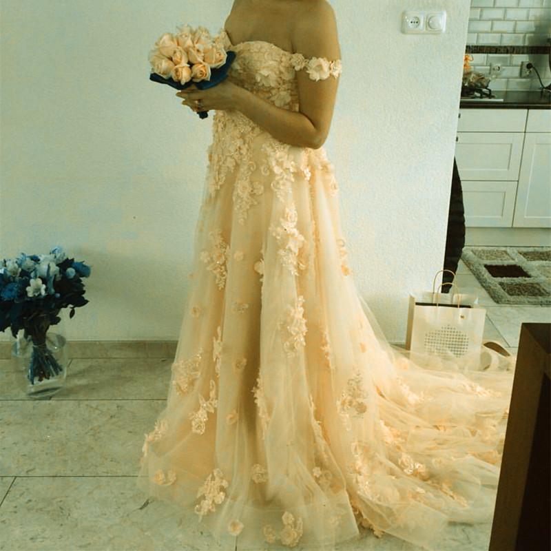 Chic Lace Flower Off The Shoulder Tulle Long Prom Dresses 2018