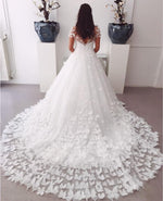 Cargar imagen en el visor de la galería, A-line Sweep Train Butterfly Wedding Dresses Lace Cap Sleeves
